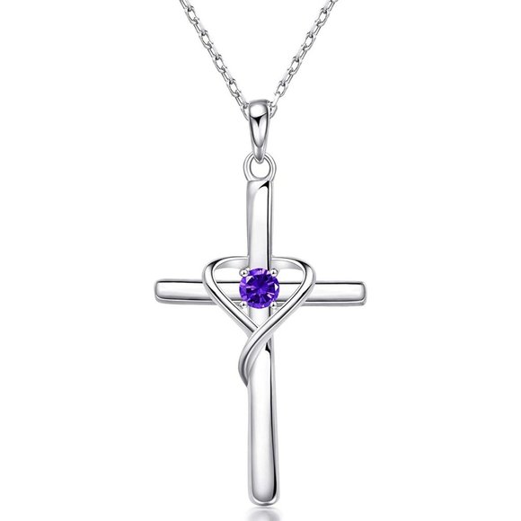 AmorAime 925 Sterling Silver Cross Necklace for Women Men 5A CZ Birthsto… - Picture 1 of 10